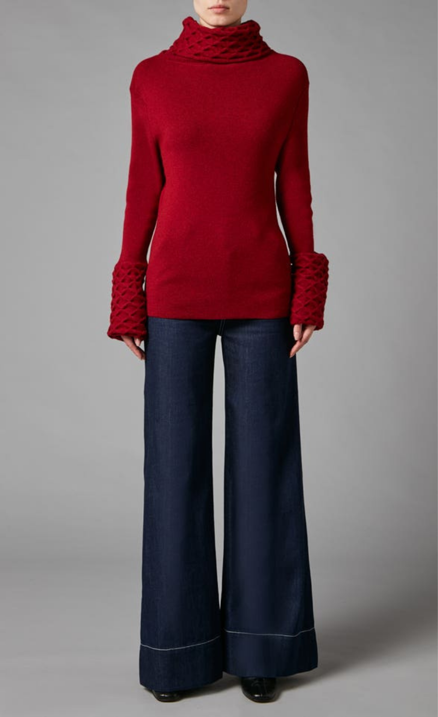 Honeycomb Knit Longer Sleeve Jumper - Ruby Red