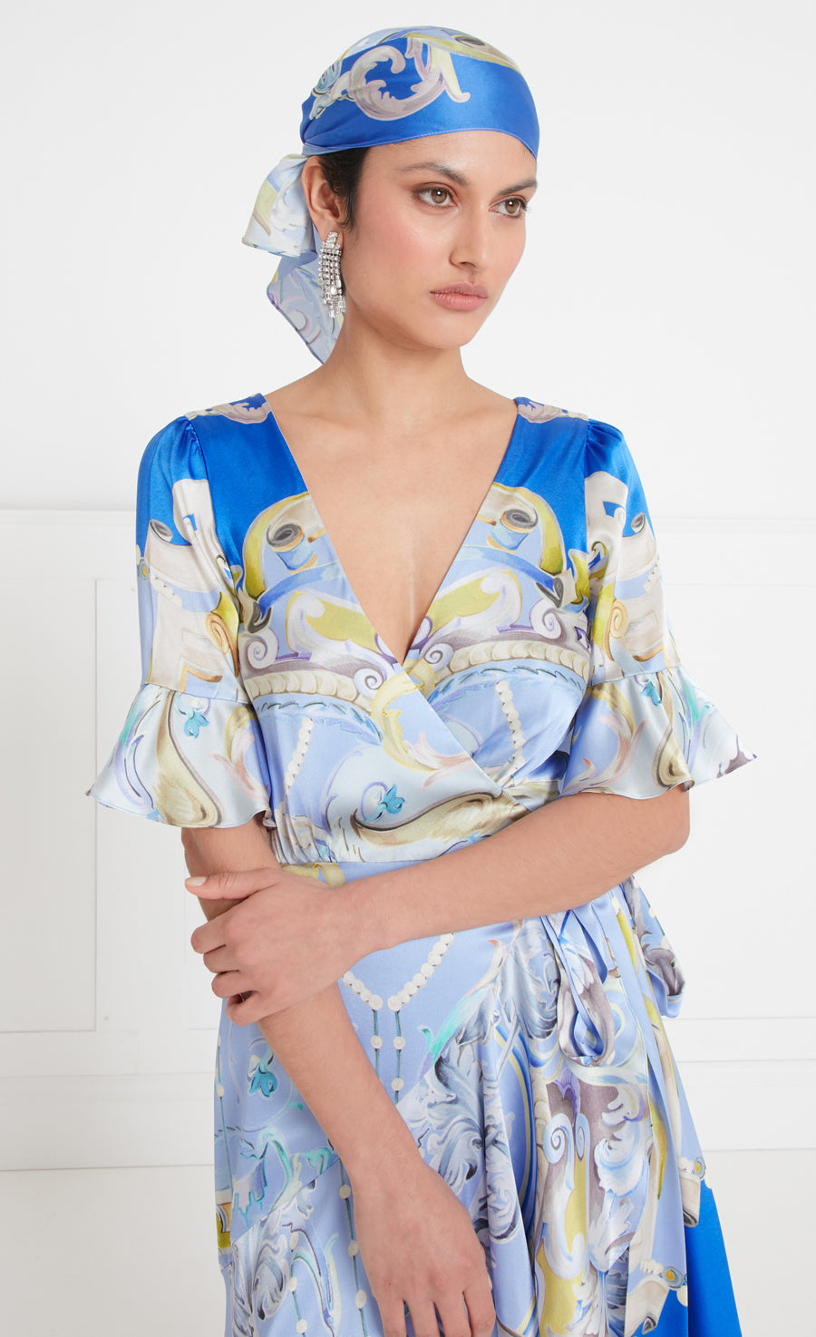 Carline Print Headscarf - Vista Blue