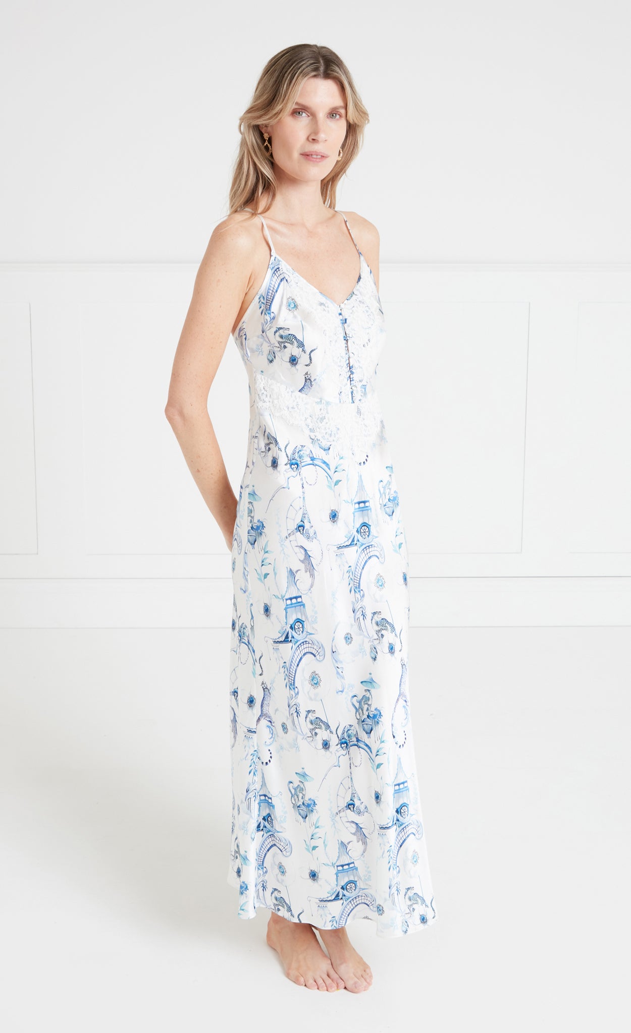 Aphrodite Slip Dress - White/Blue-Euphoria