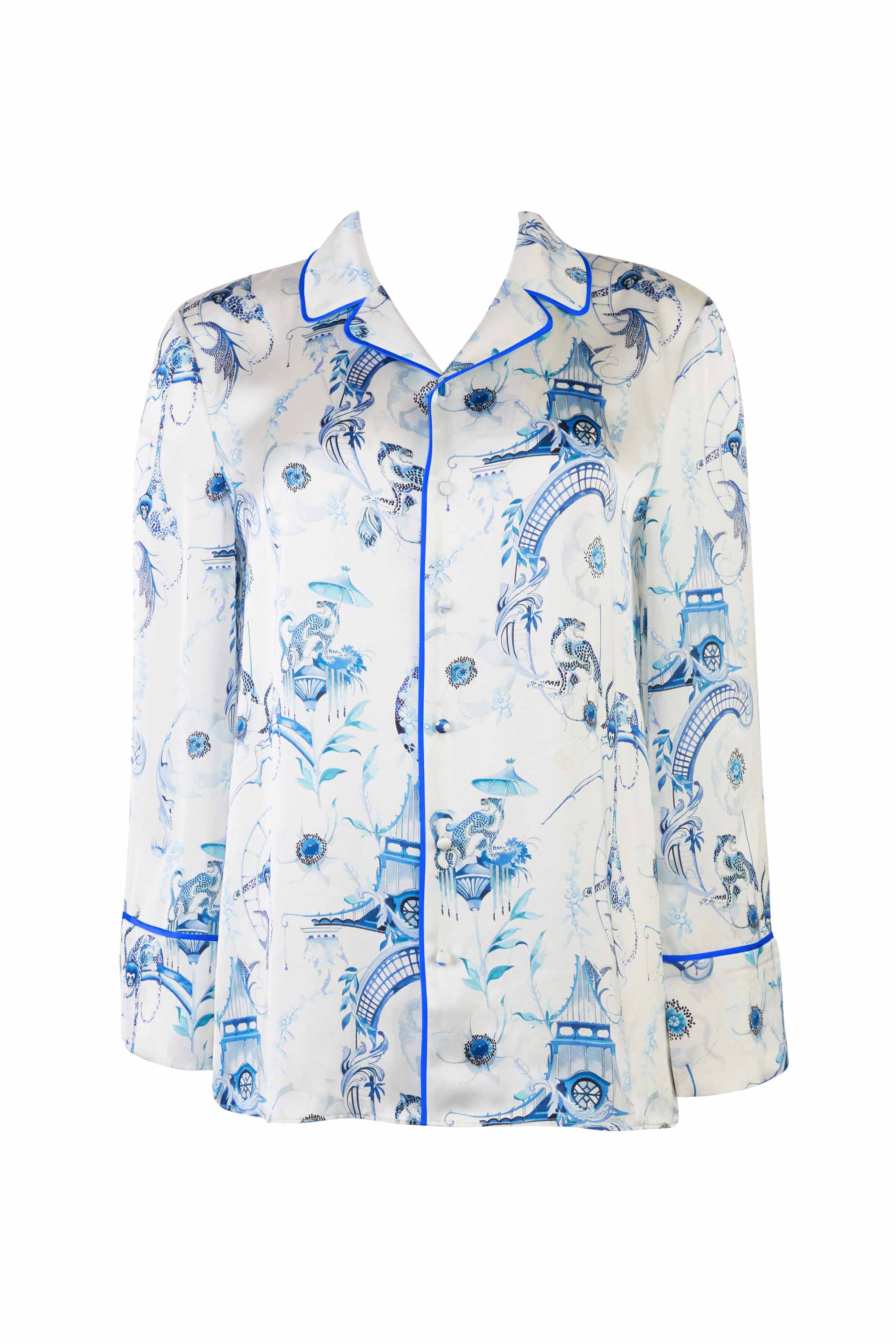 Aphrodite Long Sleeve Pyjama Top - White/Blue-Euphoria